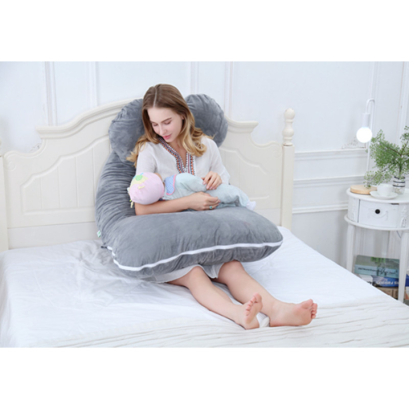 Full Body Pregnancy Pillow Velvet Cover Grey U Shape Maternity Support for Back Hips Legs Belly for Pregnant Women